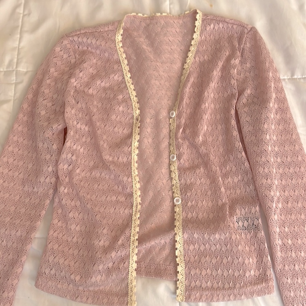 Pink & White button cardigan